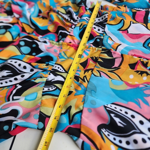 Ashley Stewart Colorful Geo Swirl V-Neck Split Romper Long Sleeve Plus V-Neck 24 - Picture 8 of 14